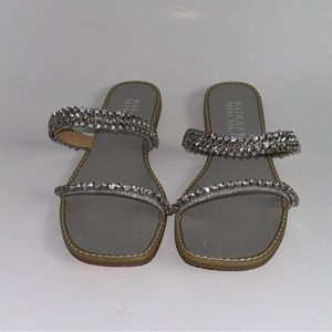 NEW Badgley Mischka Women's Flat Slide Sandals Rhinestone Crystals Jeweled 5.5